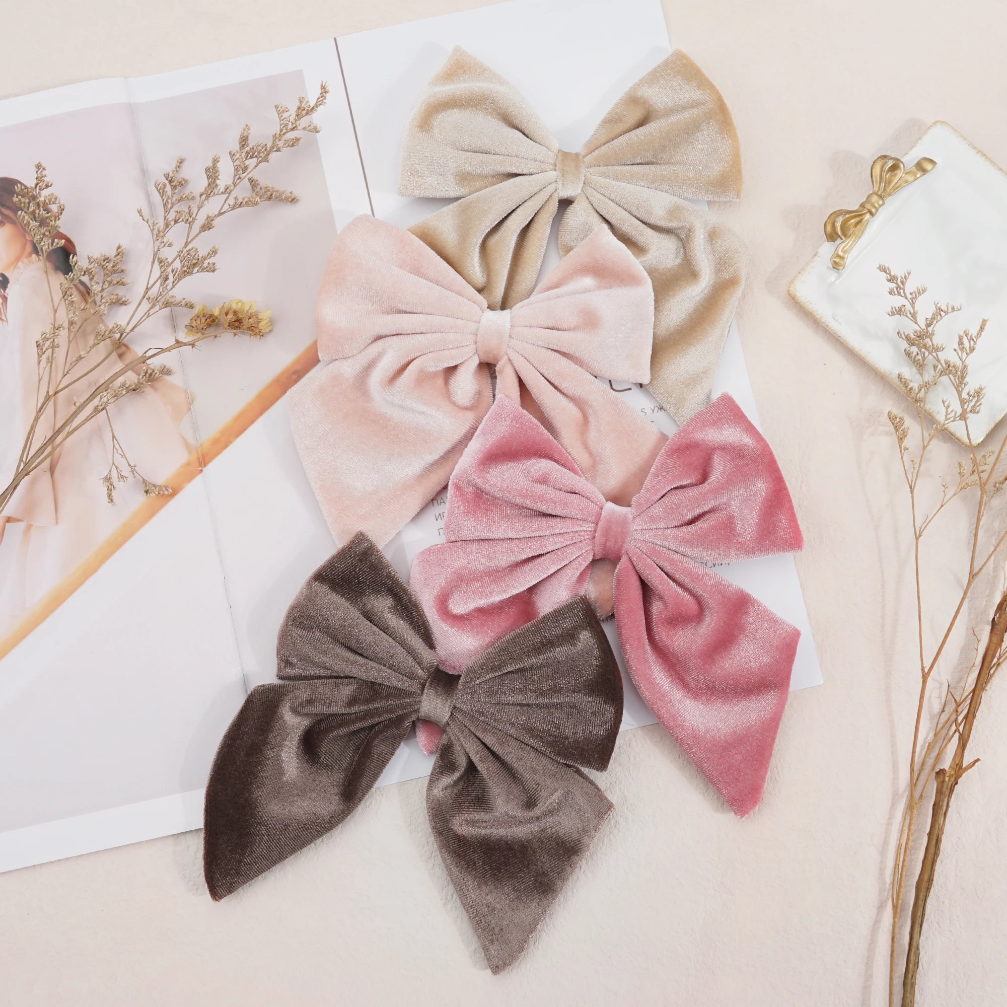 3 Stück 6 Zoll Große Samt-Haarschleifen Samt-Haarspangen Französische Haarklammern Vintage-Accessoires für Teenager Mädchen Frauen – Detail 8