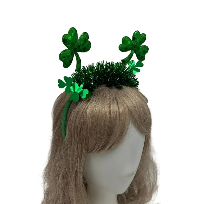 

StPatricks Day Sequins Shamrock Rose Hair Hoop Party Headband Irish National Day Celebration Party Headhoop Accessories