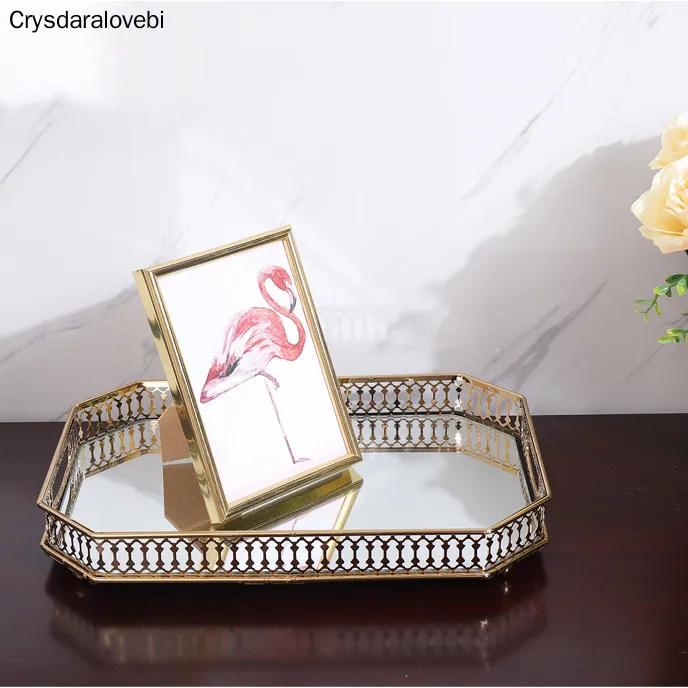 

Nordic Bathroom Cosmetics Storage Coffee Table Glass Mirror Cup Tray Round Living Room Household Sundries Dessert Storage Tray