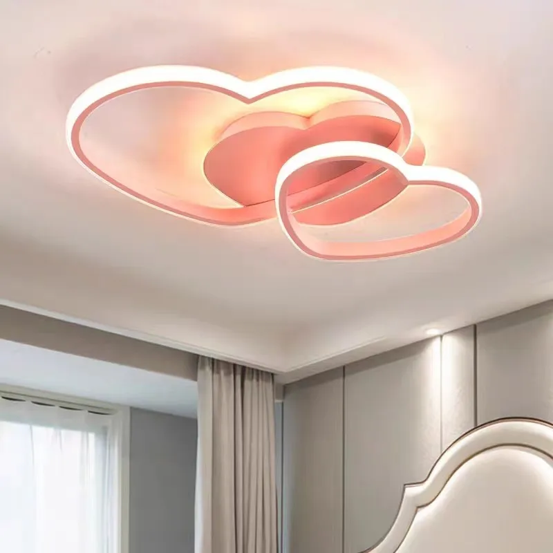 Pink ceiling light child room Princess heart shaped lamp For Bedroom Dimmable toddler girls room led lights decoration for room