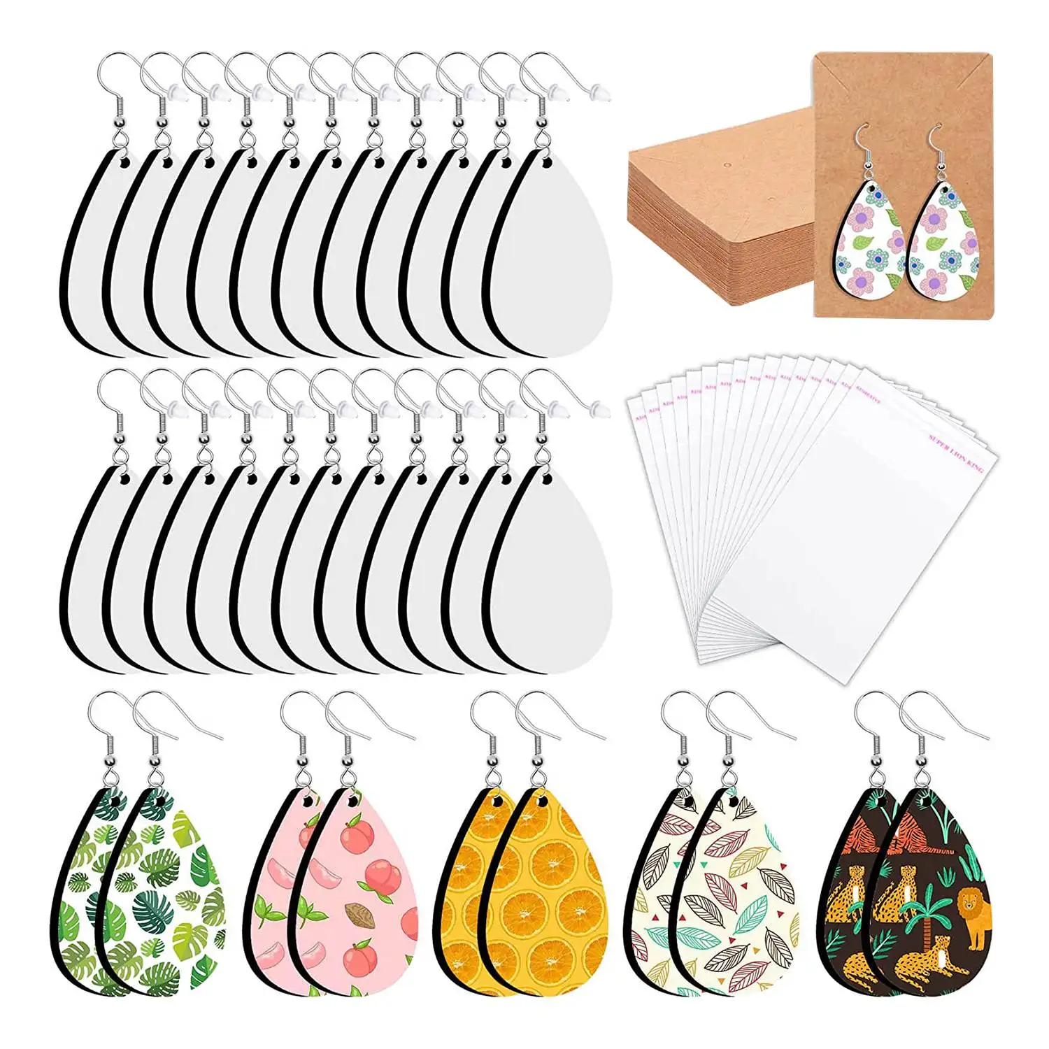 

60 Sublimation Blank Products, Sublimation Blank Earrings with Earring Hooks Jumping Rings Earbuds Clip Card