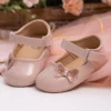 KIDSUN Baby Shoes Newborn Girl Princess PU Toddler Shoes Bow Decor Rubber Sole Anti-Slip First Walker Shoes 0-18M 4