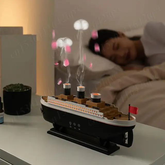 250ml Titanic Ship Model Air Humidifier Essential Oil Diffuser Jellyfish Smoke Ring Spray Aroma Diffuser Night Light for Home 3