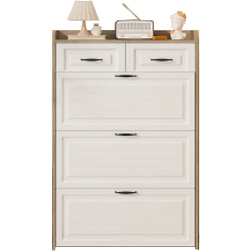 New Oak Color Shoe Cabinet with 3 Doors & 2 Drawers PVC Door Design, Large Storage Space for Entryway or Hallway