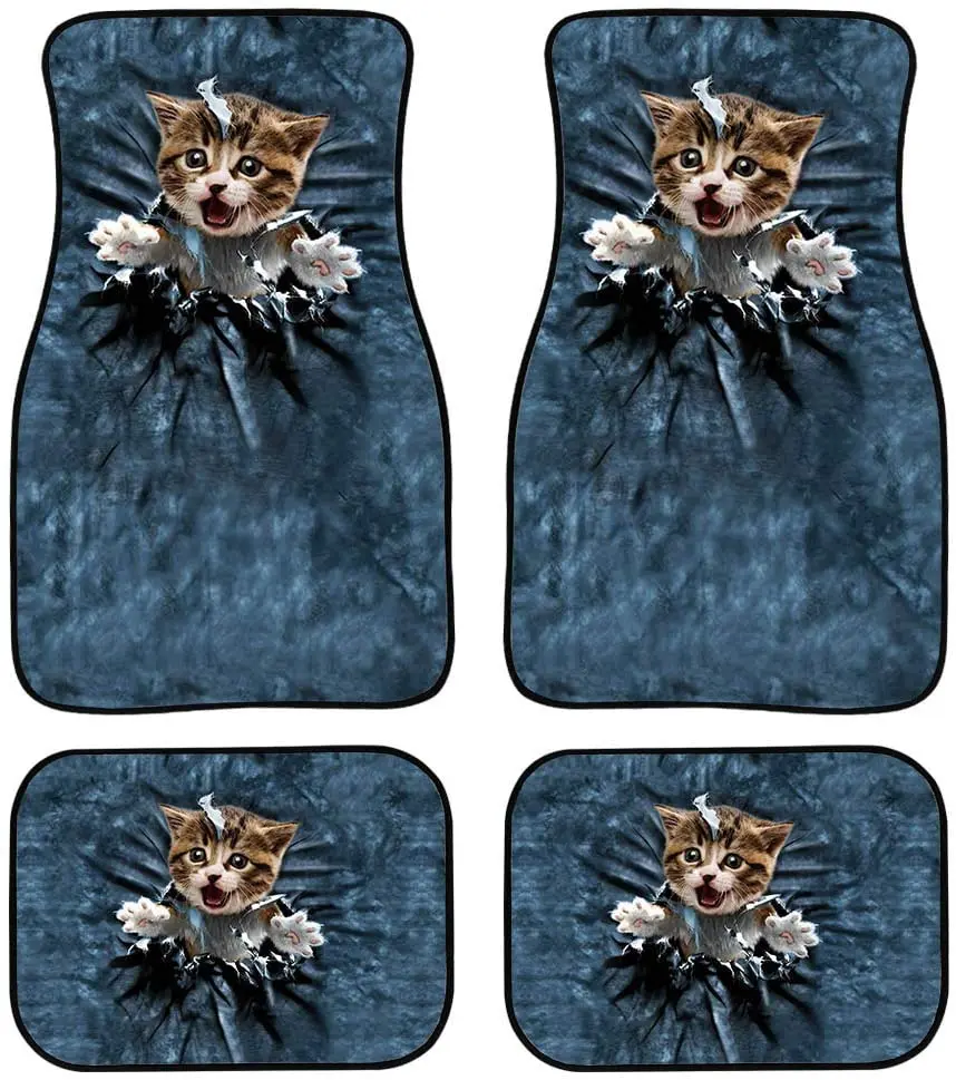 

chaqlin 3D Cat Car Mats for Front and Back to Keep Car Floors Clean Set of 4 Makes a Great Novelty Gift idea Blue