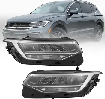 LED headlight assemblies with high and low beam and DRL, suitable for 2022–2024 Volkswagen Tiguan S and SE non-AFS models