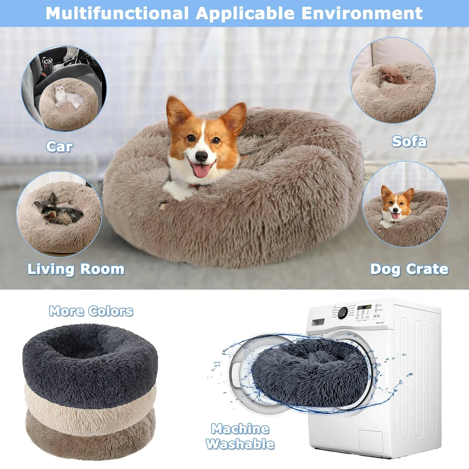 40-90cm Small Cat Bed Long Plush Dog House Round Large Dog Bed for Medium Dog House Super Soft Winter Warm Sleeping Nest