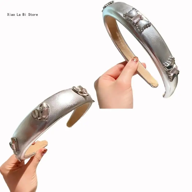 

Popular Silver Leathers Hairband Y2K Sweet Girls Decorative Hair Hoop Headwraps XXFD