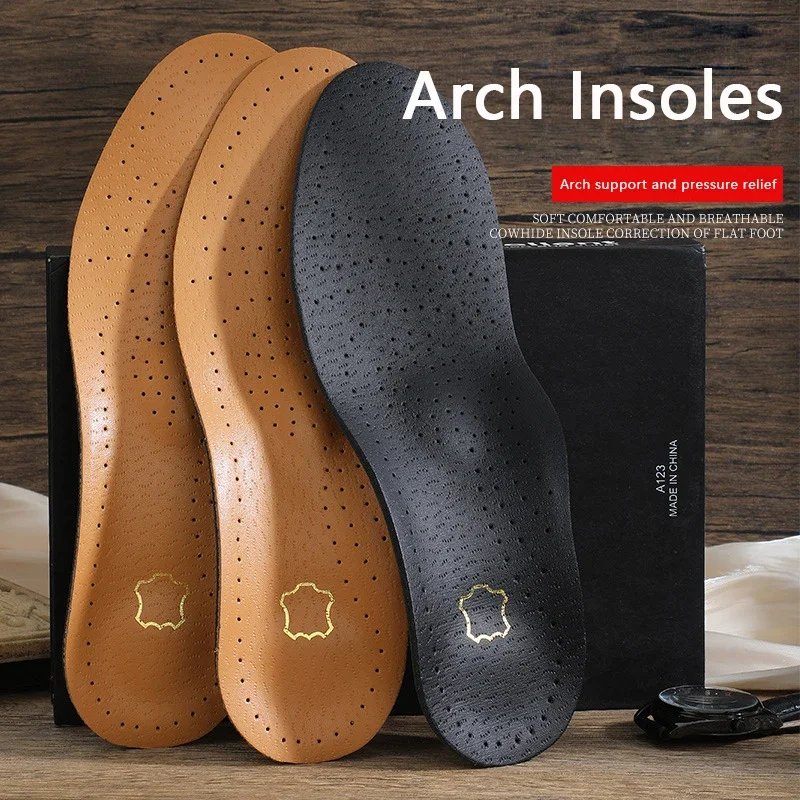 1Pair Leather Insoles Men Women Orthopedic Insoles Arch Support Inserts High Quality Breathable Shoe Pads Deodorising Feet