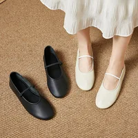L2511 Old Money Vintage Soft Leather Flat Shoes For Women Stretch Line Band Mary Jane Ballet Shoes For Women Autumn Shoes 1