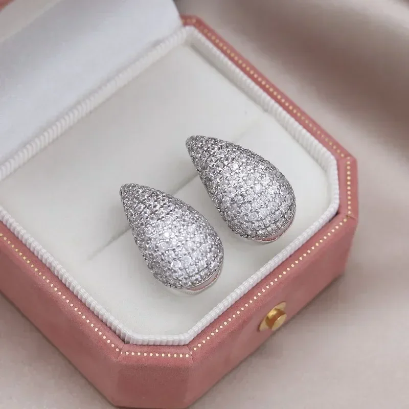 Korea's new design fashion jewelry luxury zircon waterdrop earrings Elegant women's wedding party accessories