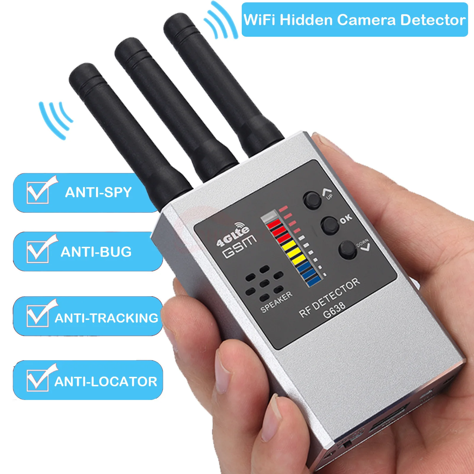Hidden Camera Detector Infrared Camera Detector Camera Detector Signal Detector GSM RF Bug Detector Wifi Hidden Camera Finder Anti-Spy Listen Sweeper Phone Signal Wireless Listening Device GPS Tracker Detect