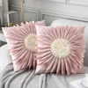 Fashion Modern Style Pink White Throw Pillows 45*45cm Velvet Stitching 3D Chrysanthemum Cushion Waist Pillow Blue Cushion Case 1