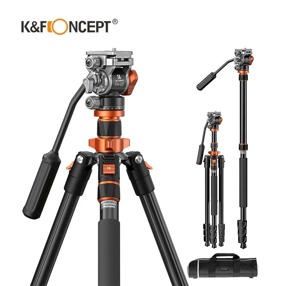 K & F Concept 83 ", 2.1m Camera Tripod Compact Aluminum Alloy Portable Monopod Hydraulic Head for DSLR Video Shooting