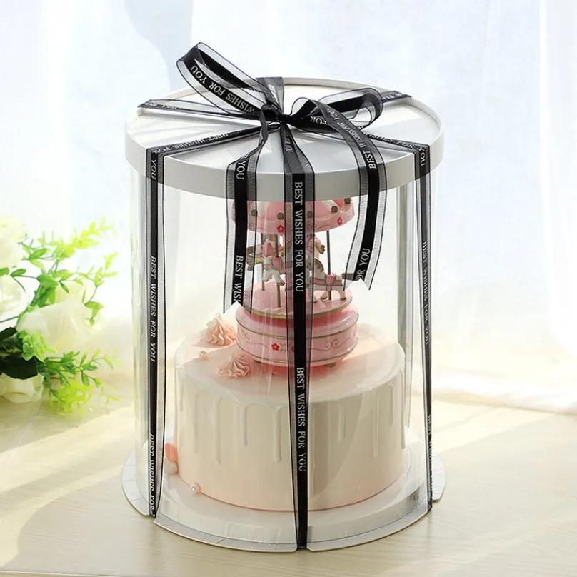 Premium Runde Transparente Kuchenbox Weiße Kuchenbox, Geschenkbox Präsentationsbox Geburtstags- und Hochzeitsbox