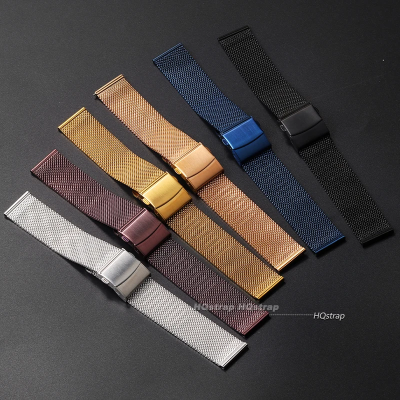 Elegant Stainless Steel Mesh Milanese Loop Watch Band with Folding Buckle and Quick Release Strap
