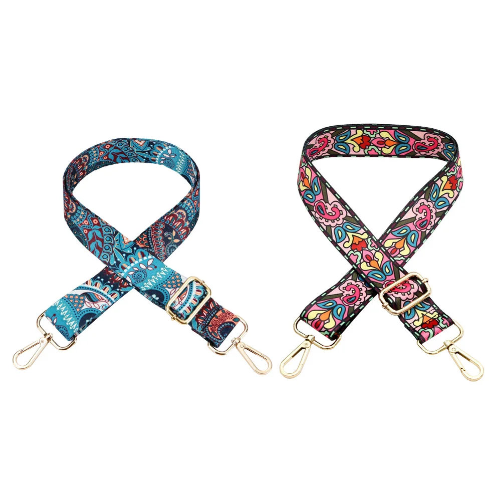 

2 Pcs Banjo Strap Musical Instrument Floral Design Vintage Gift Belt Decorative Polyester Printed