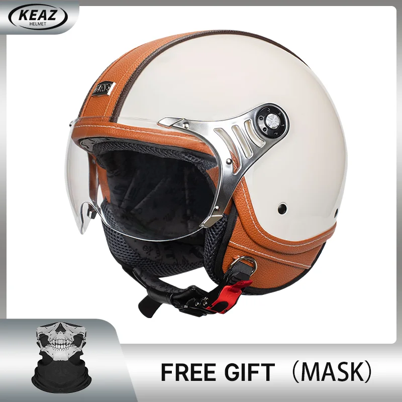 thumbnail image 1 of Cascos ligeros vintage abiertos 3/4 para motocicletas, cascos jet para adultos, cascos para motocicleta con certificación DOT para hombres y mujeres, 1 of 5