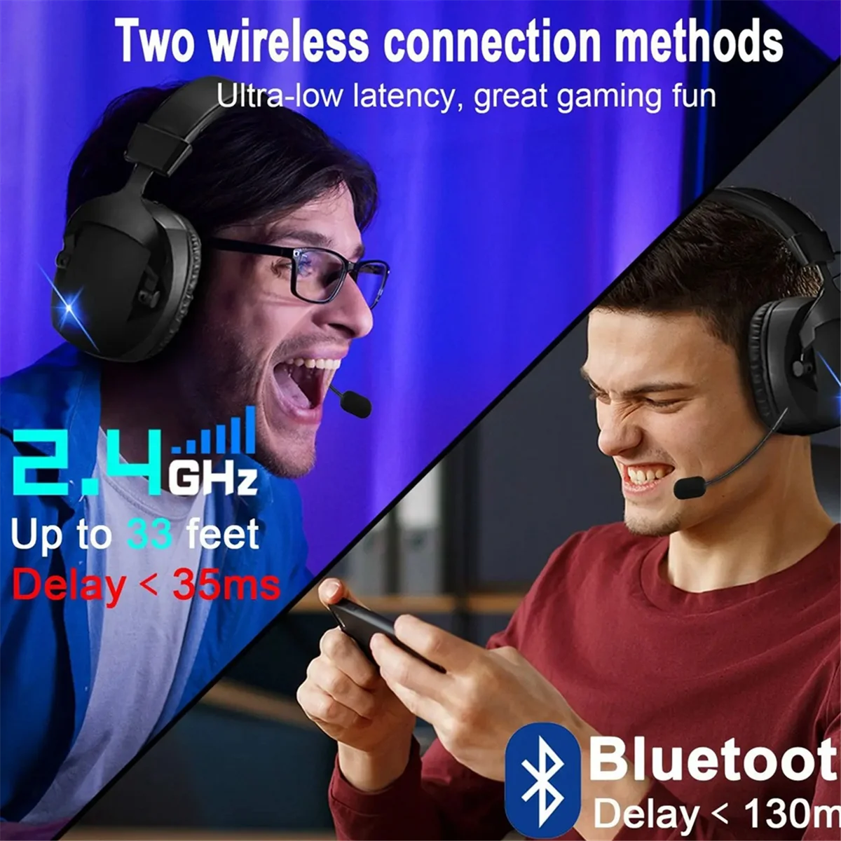 Hot sale Wireless Gaming Headset with Mic 2.4G Bluetooth Headphone USB 3.5mm Wired 3 Modes for PC,Laptop,, , Black