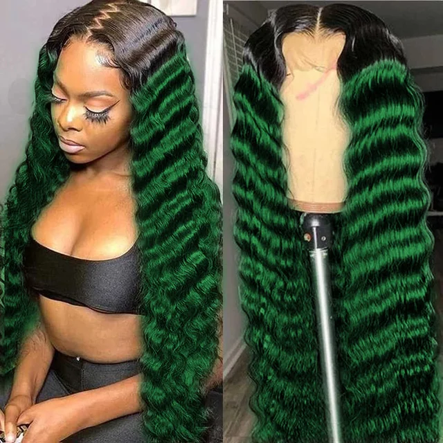 Green Lace Front Wig Human Hair  Ombre Green Lace Front Wig - Ombre T1b/ green - Aliexpress