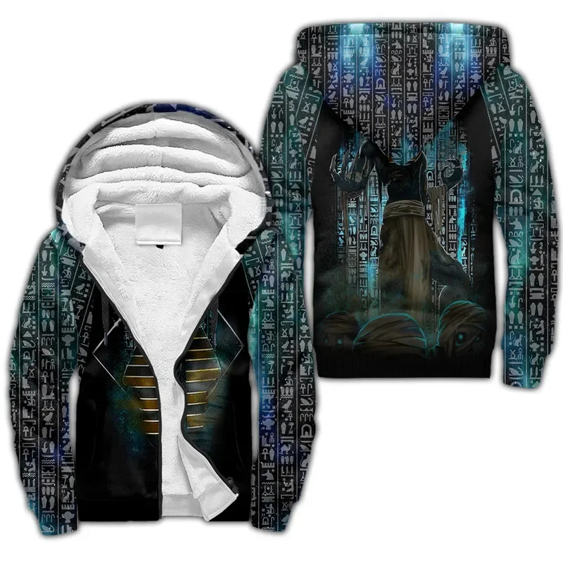 

New Ancient Egypt Anubis Eyes Of Horus 3D Printed Winter Thick Zip Hoodie Unisex Tracksuit Hooded Casual Warm Fleece Jacket
