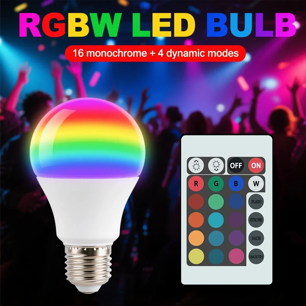 RGBW LED Bulb 16 Colors Multicolor E27 Base 220V Household Lighting Dimmable 24 Key Remote Control Atmosphere Neon