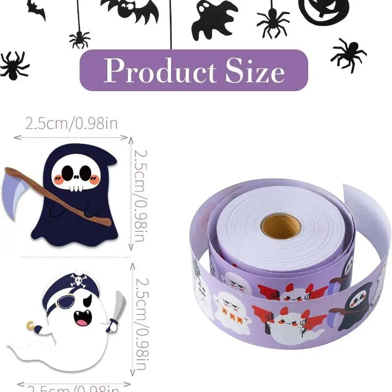 500Pcs/Roll Funny Halloween Decorative Stickers Cute Pumpkin Ghost Skull Spider Bat Label Decal Graffiti Stickers DIY Phone