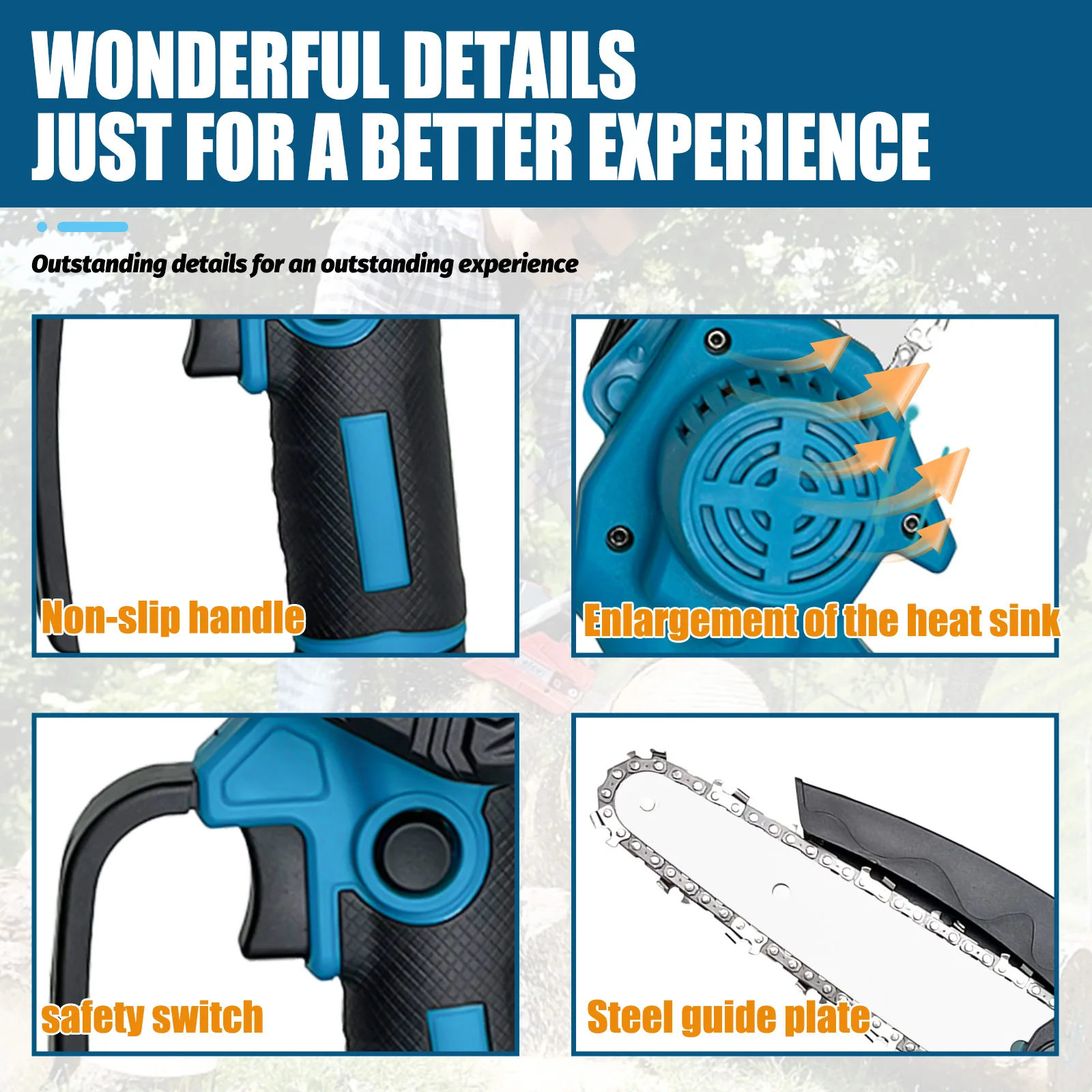 Close view of chainsaw bar and chain