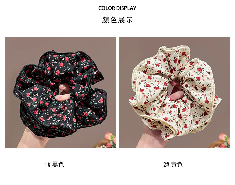 Vintage Floral Scrunchies Frauen Mädchen Nette Blume Elastische Haarbänder Zubehör Krawatte Haar Ring Seil Kopfschmuck Kopfbedeckung Ornament – Detail 4