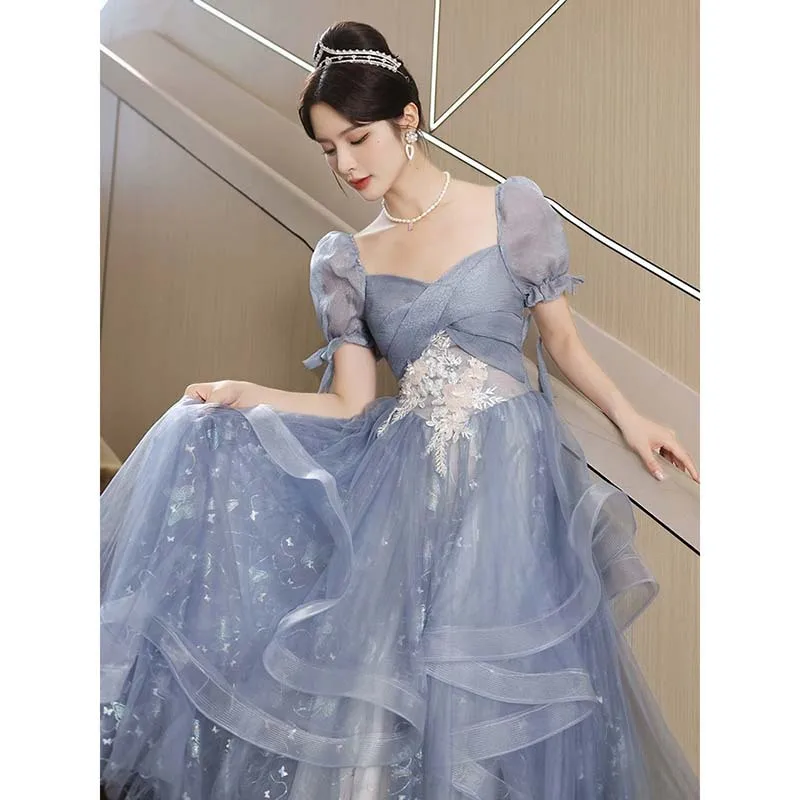 

Элегантное Платье макси с пышными рукавами, женское платье принцессы во французском стиле, банкетное платье, модная танцевальная Женская одежда, длинные облегающие платья