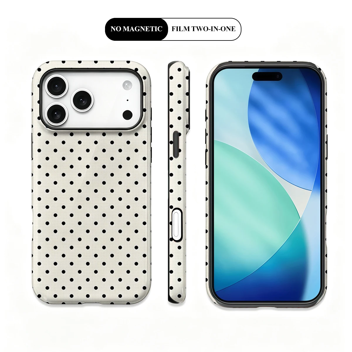 Korean Film-Inspired Polka Dot Cream and Black Hard Phone Case