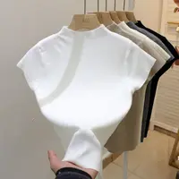 2026 Basic Turtleneck Solid Thin Summer Pullover Women Female Knitted Sweater Slim Short Sleeve Bodycon Sweater - Image 2