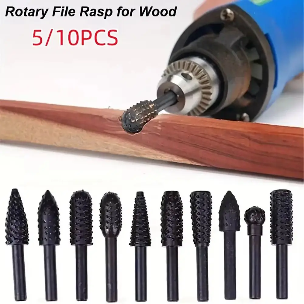 Bestgle 5-Piece 1/4" Hex Shank Rotary Burr Set – HSS Wood Carving Rasp Files, Electric Grinding Tool For Soft Metal, Plastic, Woodworking
