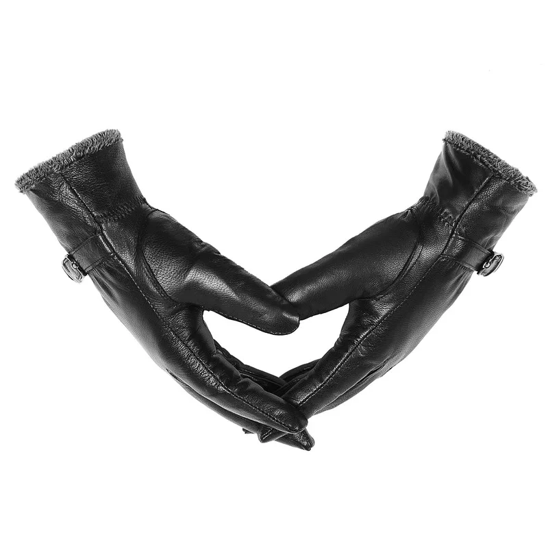 Genuine Leather Riding Gloves for Women, Wool Mittens, Thick Fur Gloves, Double Color, Soft, Fashion, Autumn, Winter