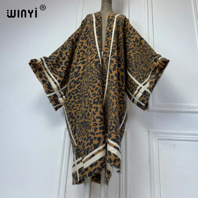 WINYI winter Leopard print long down coat warm cardigan Luxury Fur