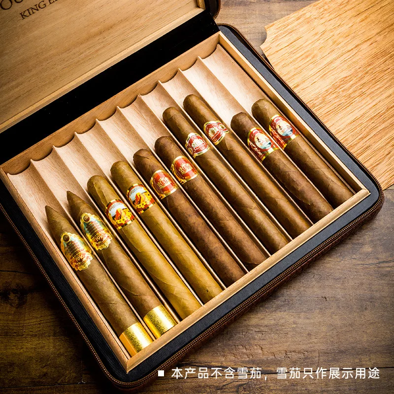 LUBINSKI Portable Cigar Box 10 Pcs Leather Cedar Wood Zipper Cigar Box Humidor Case Holde 10 Cigars Gift Box CH-041