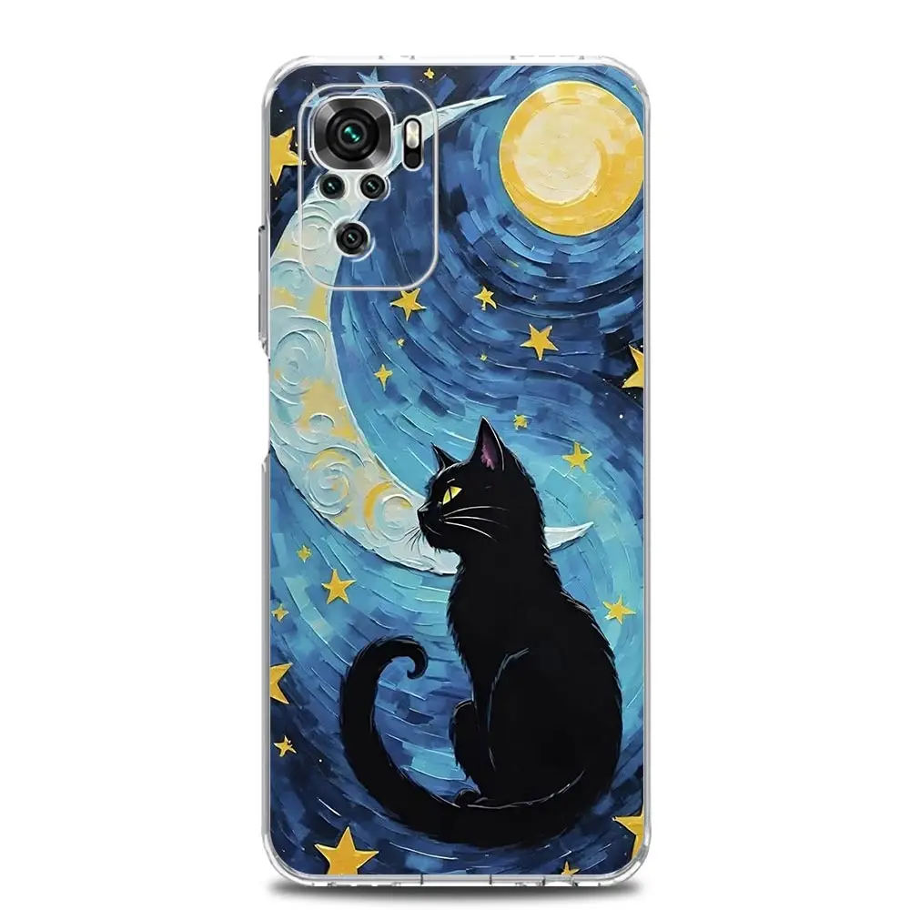 Clear Cat Van Gogh Starry Sky TPU Phone Case Cover