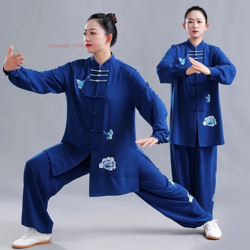 

2024 chinese tai chi uniform traditional flower embroidery martial arts exercise clothing wingchun suit wushu kungfu uniform