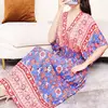 Colorful Flower V-neck Elastic Youthful Bohemian Sweet Midi Dress Woman Clothes Chic Fashion Summer Dresses 2025 Large Swing Ski 2