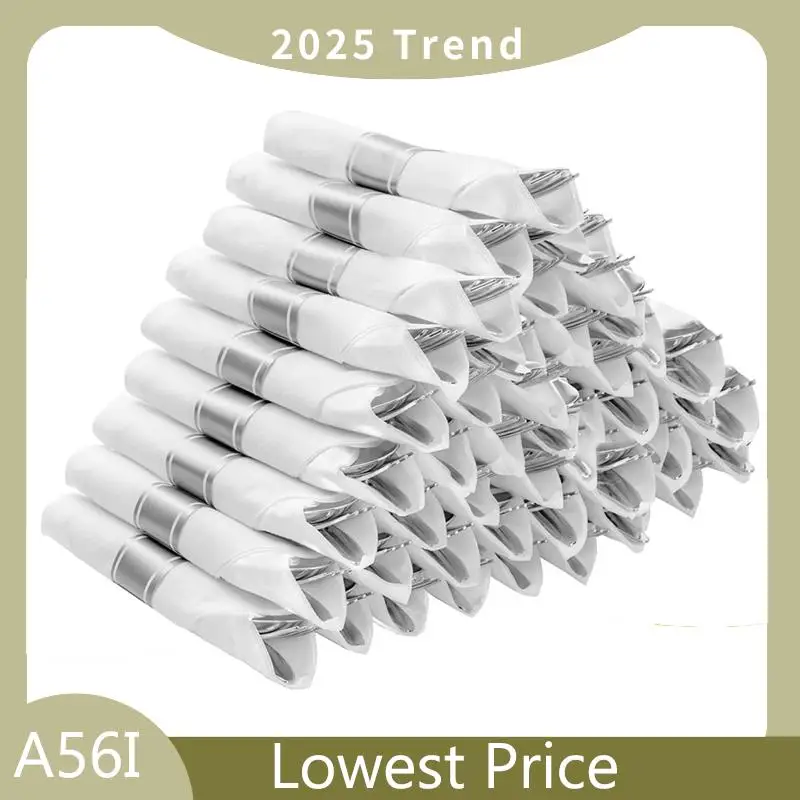 Hot Sale Pre Rolled Silver Plastic Silverware Set,Pre Rolled Napkins With Silver Cutlery Set For Party,Birthday