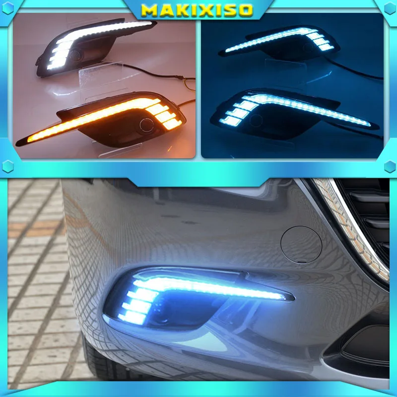 

Для Mazda 3 2017 2018, желтое реле поворота, водонепроницаемый автомобильный DRL 12 В светодиодный светодиодные дневные ходовые огни с отверстием для противотуманной фары