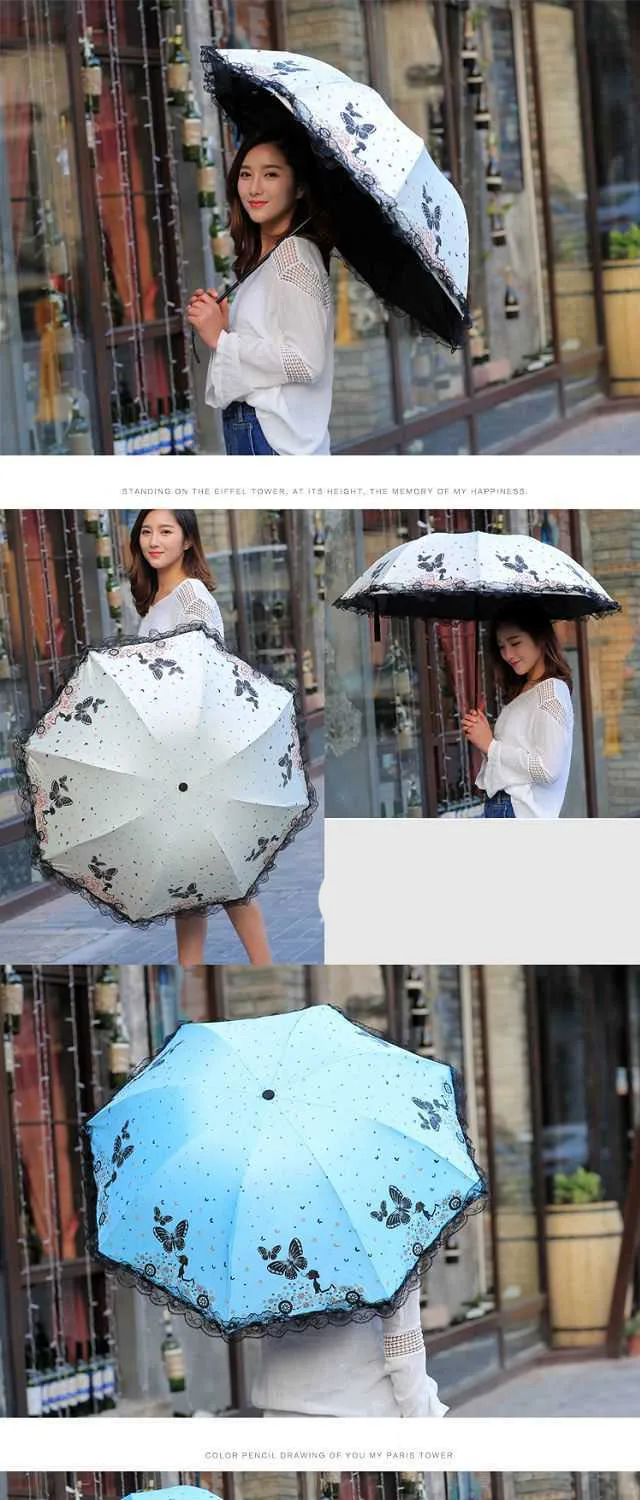 Description Picture 2 of itemButterfly Lace Printed Sunshade Umbrella For Both Rain And Sunshine, Triple Fold Wind Resistant Sunshade Umbrella