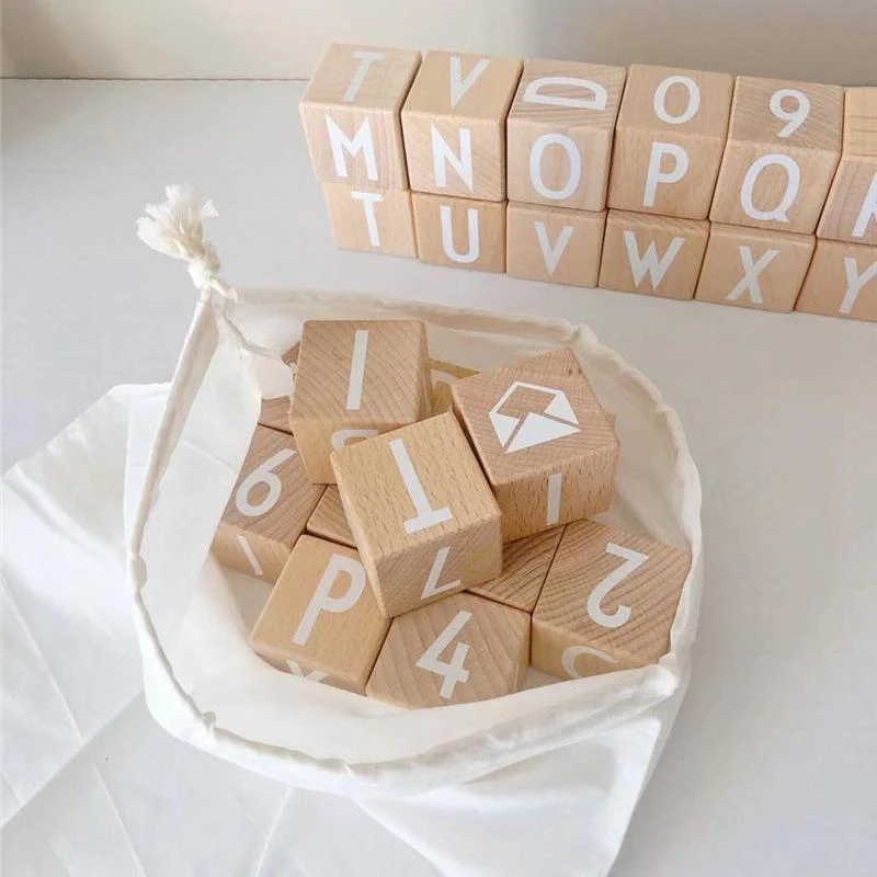 

26pcs Wood Alphabet Blocks Stacking Montessori Educational Wooden Toys Preschool Kid Learning Letter Wood Cube Toys for Children
