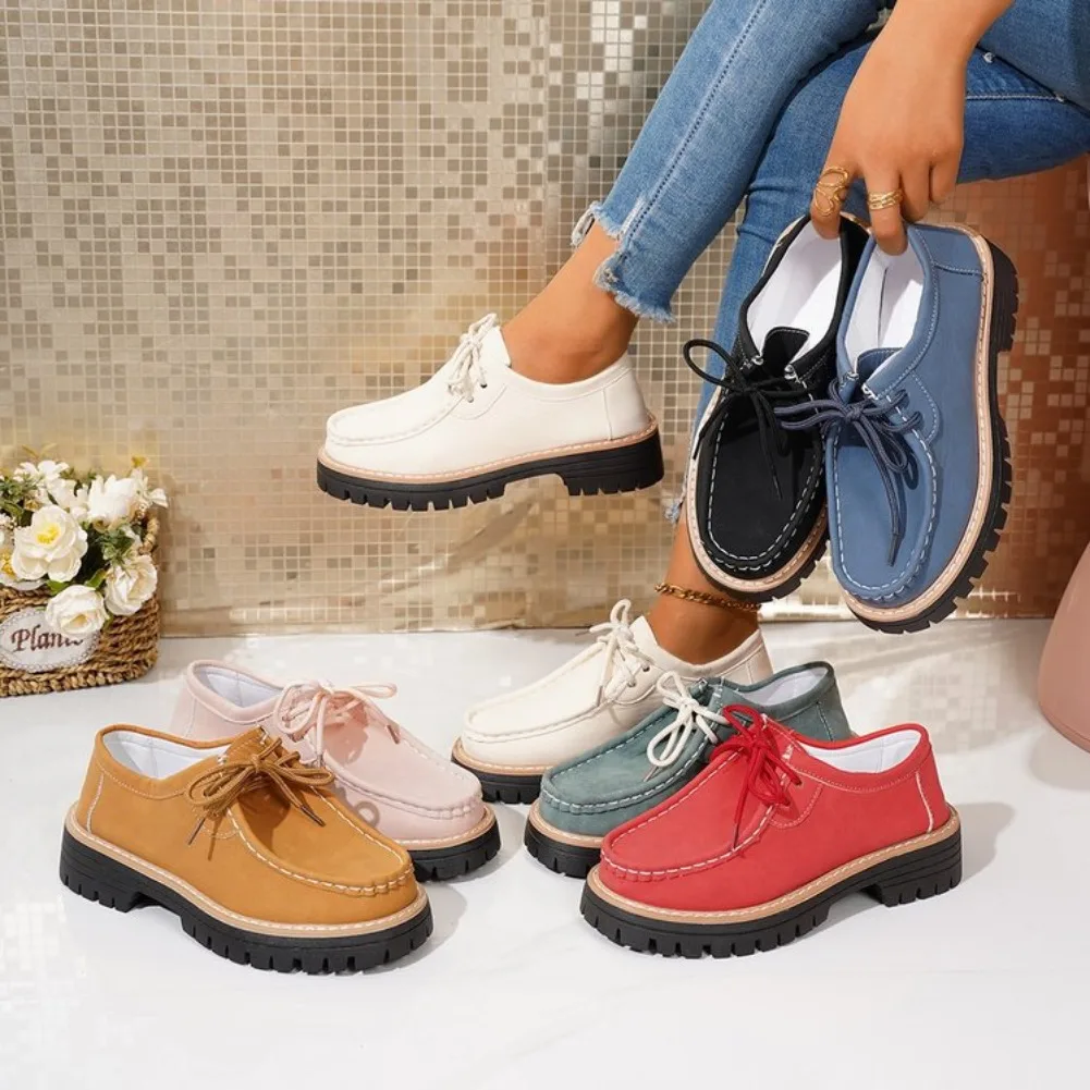 Autumn 2025 Women's Trend Casual Lace-Up Lightweight Comfortable Soft Sole Flat Sneakers Mom Shoes Zapatos De Mujer