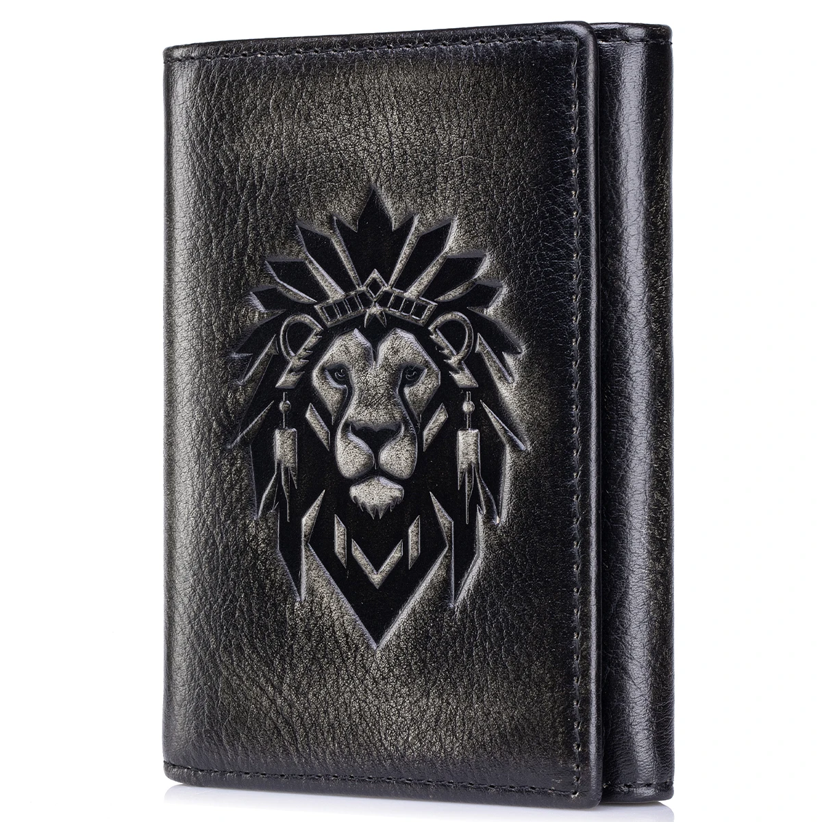 Vintage Men's Genuine Leather Slim RFID Blocking Trifold Wallet with ID Window and Card Slots