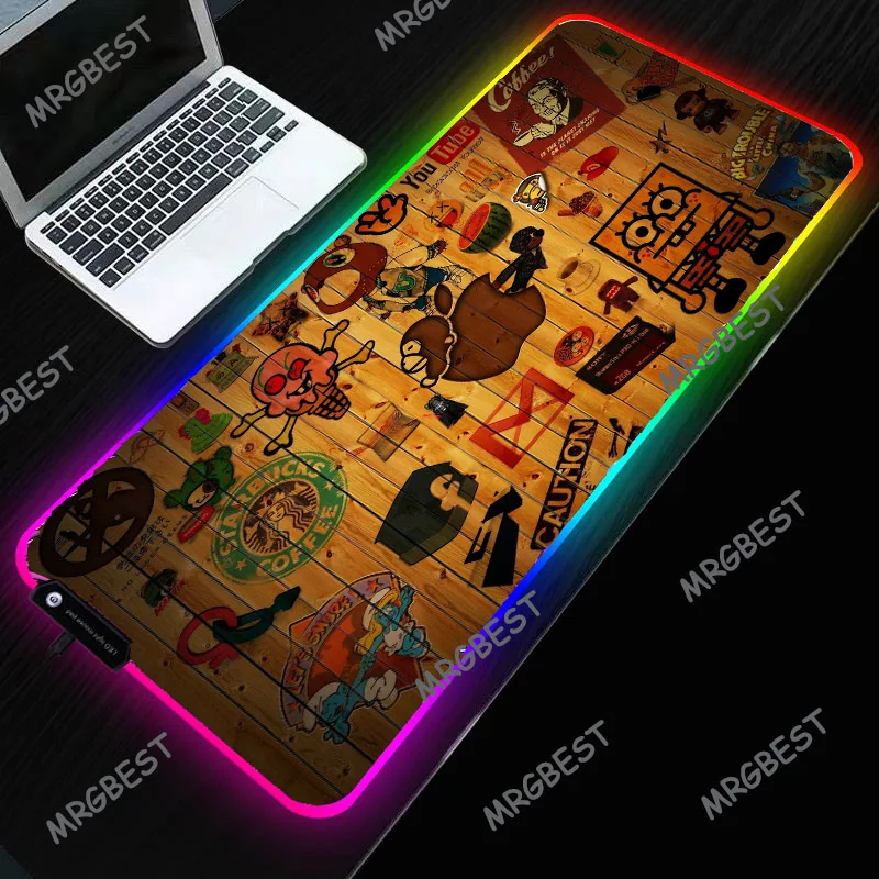 

RGB LED Gaming Mouse Pad XL Popular Icons Glowing Colorful USB Cable Large Gamer Mouse-pad Non-slip Desk Mat for Laptop Mice Pad