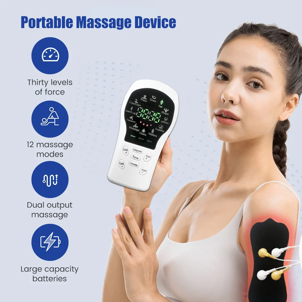 

12 Modes Tens Massager EMS Electric Muscle Stimulator Acupuncture Rechargable Electric Pulse Low Frequency Physiotherapy Device