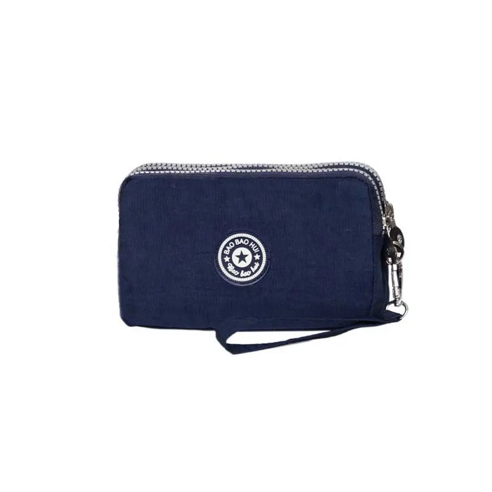 Women Long Zipper Purse Handbag Multicolor Three Layer Nylon Wallet Waterproof Mobile Phone Bag With Lanyard Wrist Bag 3