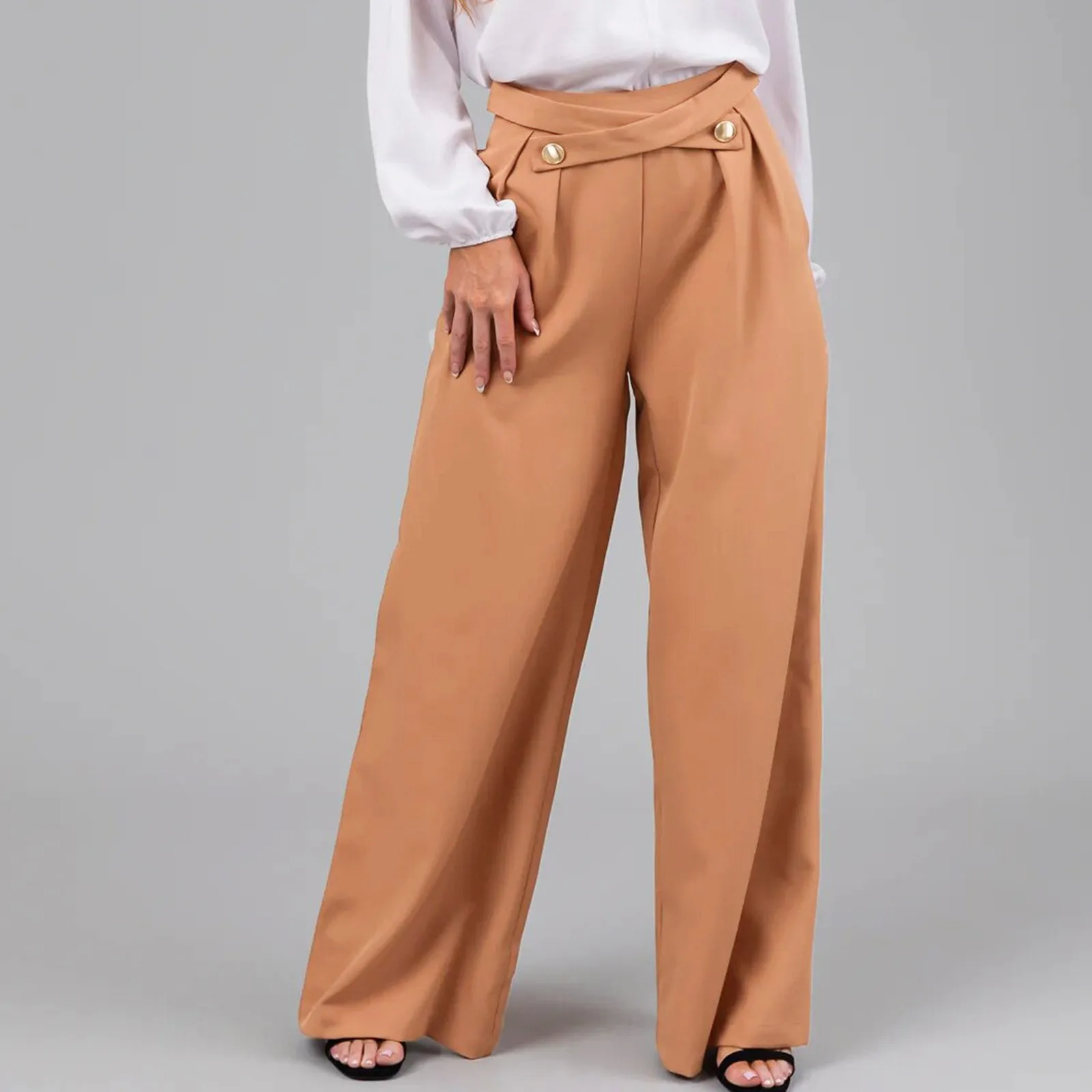 

Daily Casual Jogger Sports Trousers Womens Fashion Solid Color Zippered Pocket Casual Wide Leg Pants Fleece Lined Sweatpants