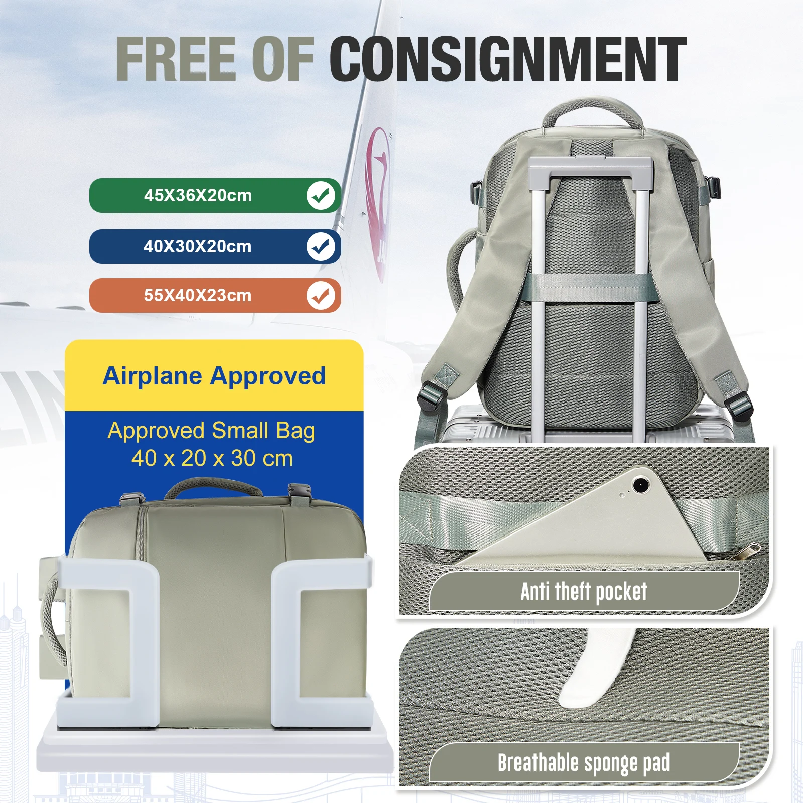 Hand Luggage Bag, 40x30x20 Carry-On Backpack Duffel Bag, Rucksack Travel Backpack For Women Men Medium Business Work Lightweight